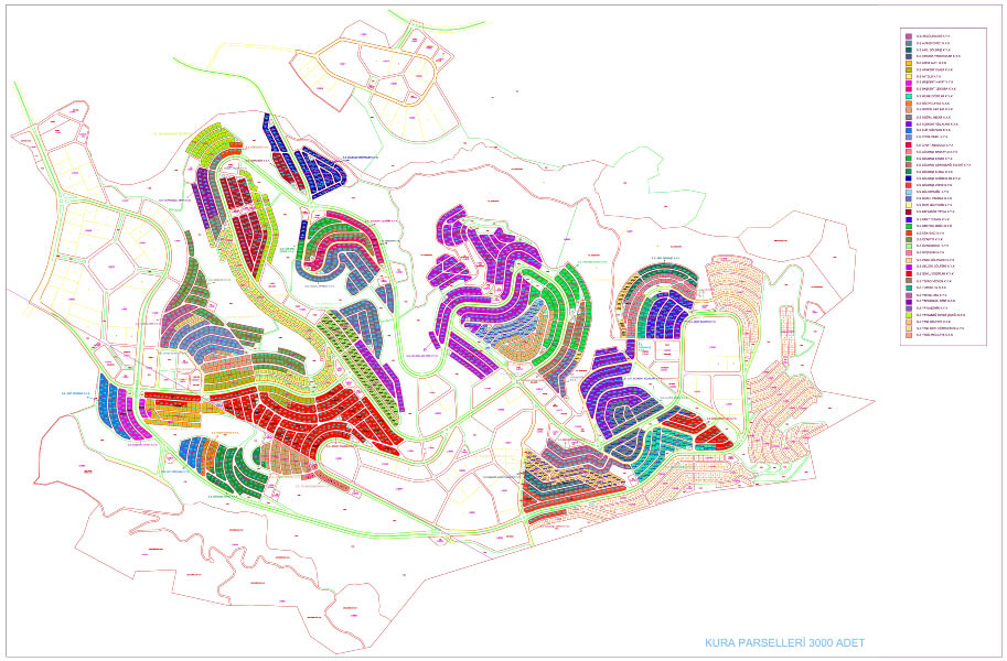 Kooperatiflerin arsalarını gösteren renklendirilmiş kroki